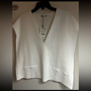 Zara V neck white top